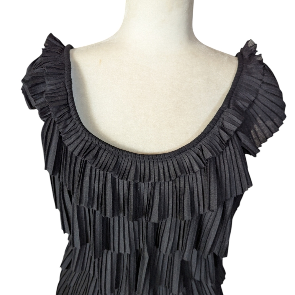 WHBM Black Pleated Tiered Mini Sassy Whimsical Ruffle Dress Sz S - Picture 3 of 10